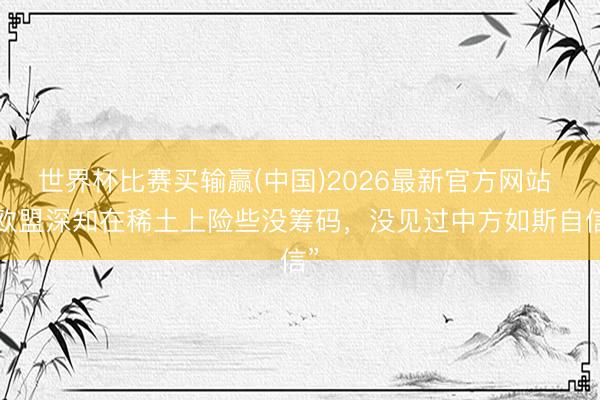 世界杯比赛买输赢(中国)2026最新官方网站 “欧盟深知在稀土上险些没筹码，没见过中方如斯自信”