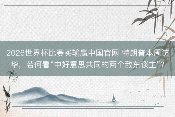 2026世界杯比赛买输赢中国官网 特朗普本周访华，若何看“中好意思共同的两个敌东谈主”？
