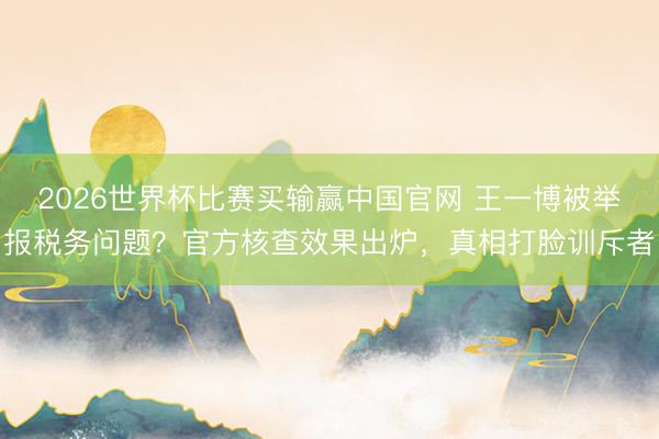 2026世界杯比赛买输赢中国官网 王一博被举报税务问题？官方核查效果出炉，真相打脸训斥者